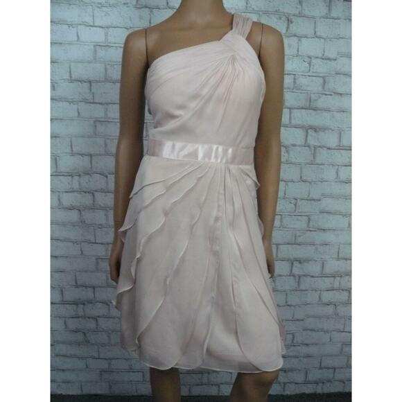 $149 Adrianna Papell Blush Pink Chiffon Tiered Flutter Sheath Dress 14 NWT A218 - Picture 6 of 12